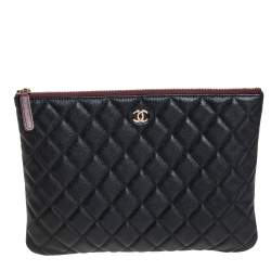 Chanel White Quilted Caviar Medium O Case Clutch Gold Hardware