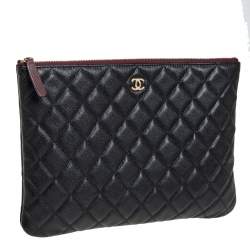 Pre Owned Chanel Black Quilted Caviar Leather Medium O Case Clutch