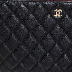 Pre Owned Chanel Black Quilted Caviar Leather Medium O Case Clutch