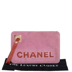 مملوكة مسبقًا Chanel Pink/Brown Suede and Patent Leather Camellia Wristlet Clutch