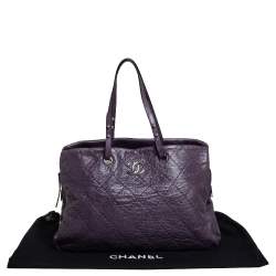 Pre Owned Chanel Purple Quilted Glazed Leather Large On the Road Tote Bag