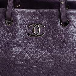 Pre Owned Chanel Purple Quilted Glazed Leather Large On the Road Tote Bag