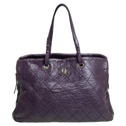 Pre Owned Chanel Purple Quilted Glazed Leather Large On the Road Tote Bag