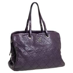 Pre Owned Chanel Purple Quilted Glazed Leather Large On the Road Tote Bag