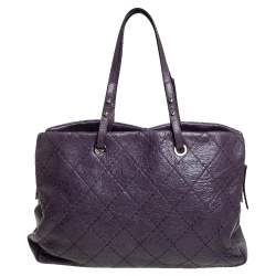 Pre Owned Chanel Purple Quilted Glazed Leather Large On the Road Tote Bag