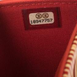 Pre Owned محفظة شانيل CC جلد لامعة مخططة برتقالية