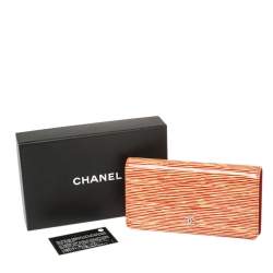 Pre Owned محفظة شانيل CC جلد لامعة مخططة برتقالية