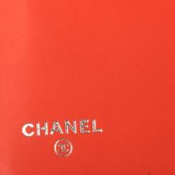 Pre Owned محفظة شانيل CC جلد لامعة مخططة برتقالية