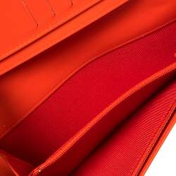 Pre Owned محفظة شانيل CC جلد لامعة مخططة برتقالية