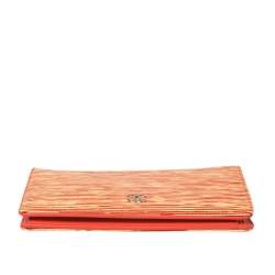 Pre Owned محفظة شانيل CC جلد لامعة مخططة برتقالية