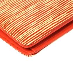 Pre Owned محفظة شانيل CC جلد لامعة مخططة برتقالية