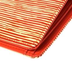 Pre Owned محفظة شانيل CC جلد لامعة مخططة برتقالية