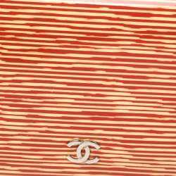 Pre Owned محفظة شانيل CC جلد لامعة مخططة برتقالية