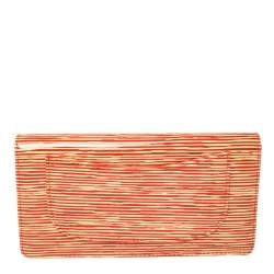 Pre Owned محفظة شانيل CC جلد لامعة مخططة برتقالية