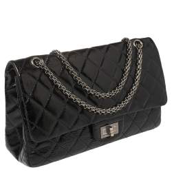 Pre Owned Chanel Black Quilted Patent Leather Jumbo Reissue 2.55 Classic 227 Flap Bag