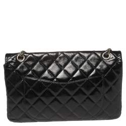 Pre Owned Chanel Black Quilted Patent Leather Jumbo Reissue 2.55 Classic 227 Flap Bag