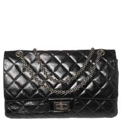 CHANEL LARGE HANDBAG 2.55 JUMBO A37587 BLACK QUILTED LEATHER