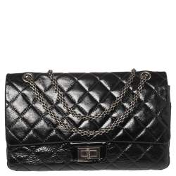 Pre Owned Chanel Black Quilted Patent Leather Jumbo Reissue 2.55 Classic 227 Flap Bag