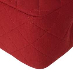 Pre Owned Chanel Red Quilted Jersey Jumbo Classic Double Flap Bag