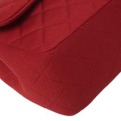 Pre Owned Chanel Red Quilted Jersey Jumbo Classic Double Flap Bag