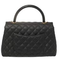 Pre Owned Chanel Black Caviar Leather and Lizard Medium Coco Top Handle Bag