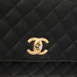 Pre Owned Chanel Black Caviar Leather and Lizard Medium Coco Top Handle Bag
