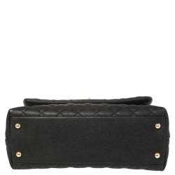 Pre Owned Chanel Black Caviar Leather and Lizard Medium Coco Top Handle Bag