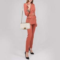 Pre Owned Chanel Ivory Quilted Leather Medium Boy Bag