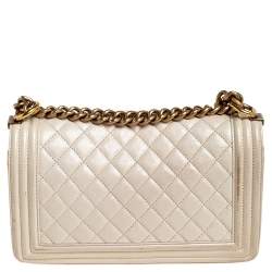 Chanel Ivory Quilted Leather Medium Boy Bag