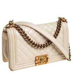Chanel Ivory Quilted Leather Medium Boy Bag