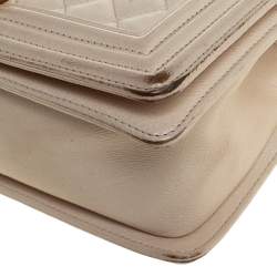 Pre Owned Chanel Ivory Quilted Leather Medium Boy Bag
