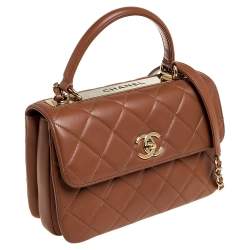 Pre Owned Chanel Beige Quilted Leather Small Trendy CC Flap Top Handle Bag