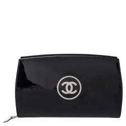 Pre Owned Chanel Black Patent Leather Trousse Maquil Wallet