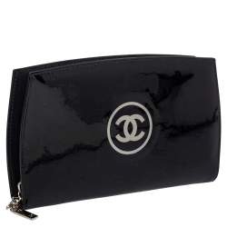 Pre Owned Chanel Black Patent Leather Trousse Maquil Wallet