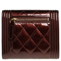 Pre Owned Chanel Brown Quilted Patent Leather Boy Wallet