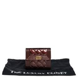 Pre Owned Chanel Brown Quilted Patent Leather Boy Wallet