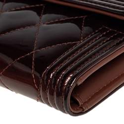 Pre Owned Chanel Brown Quilted Patent Leather Boy Wallet