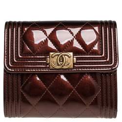 Chanel Brown Quilted Patent Leather Boy Wallet Chanel