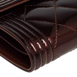 Pre Owned Chanel Brown Quilted Patent Leather Boy Wallet