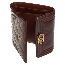 Pre Owned Chanel Brown Quilted Patent Leather Boy Wallet
