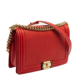 Chanel Red Cube Embossed Leather New Medium Boy Flap Bag