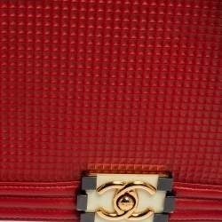 Chanel Red Cube Embossed Leather New Medium Boy Flap Bag