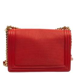 Chanel Red Cube Embossed Leather New Medium Boy Flap Bag