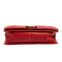 Chanel Red Cube Embossed Leather New Medium Boy Flap Bag