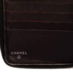 Pre Owned Chanel Black Caviar Leather Zip Around Compact Wallet