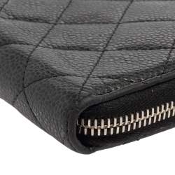 Pre Owned Chanel Black Caviar Leather Zip Around Compact Wallet