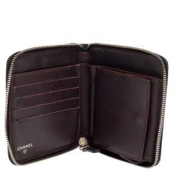 Pre Owned Chanel Black Caviar Leather Zip Around Compact Wallet