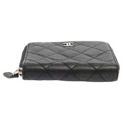 Pre Owned Chanel Black Caviar Leather Zip Around Compact Wallet