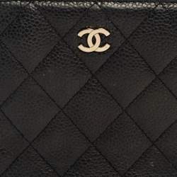 Pre Owned Chanel Black Caviar Leather Zip Around Compact Wallet
