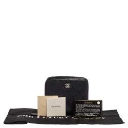 Pre Owned Chanel Black Caviar Leather Zip Around Compact Wallet